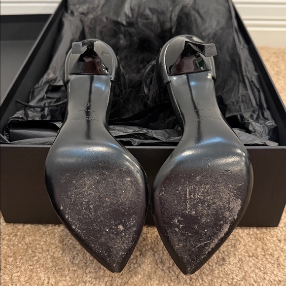 Saint Laurent Feather Lace-Up Heeled Sandals Black Leather Runway Statement 37 - Picture 14 of 16